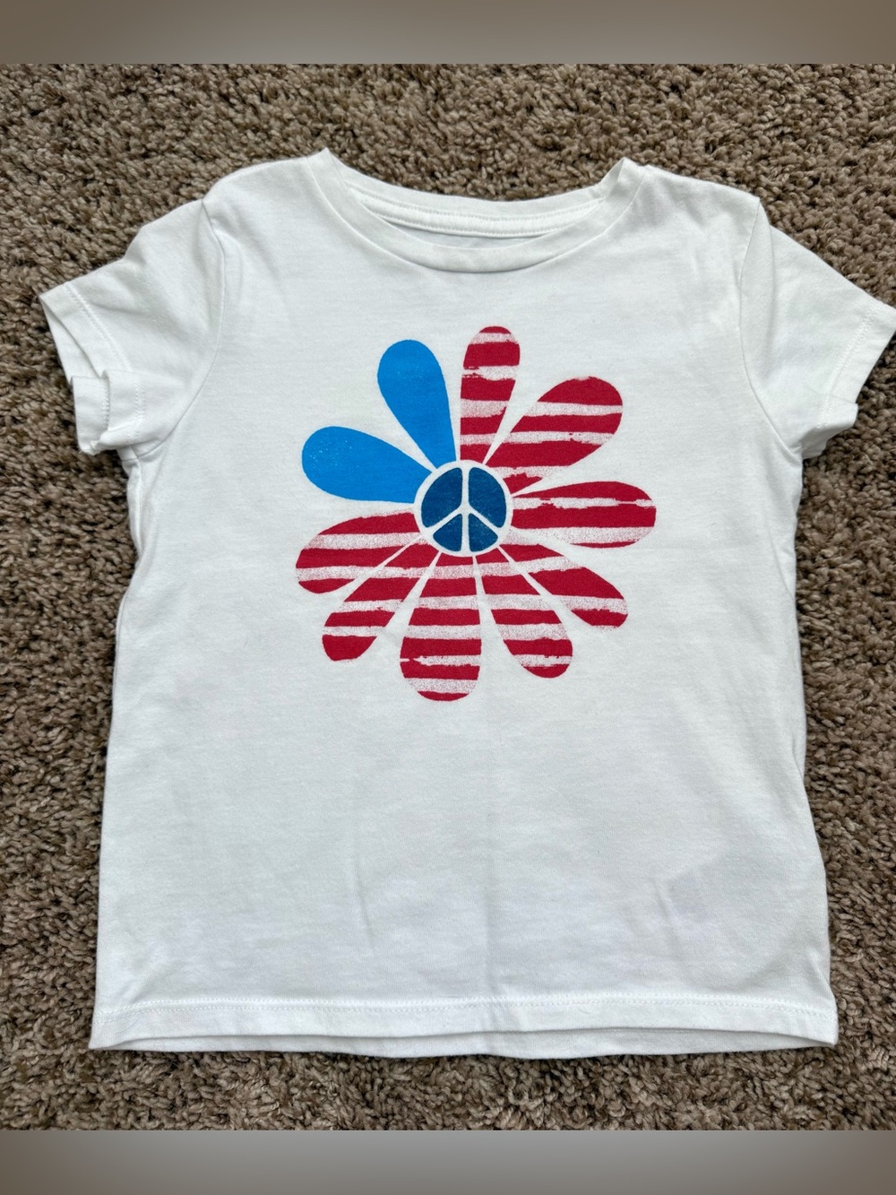 Old Navy Girls Patriotic Peace Flower Graphic T-Shirt Size 6–7